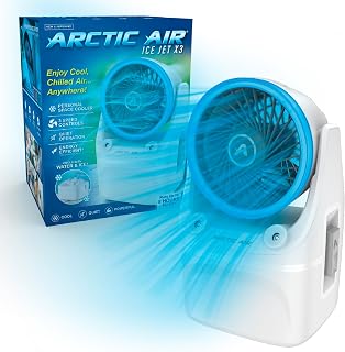 Arctic Air Ice Jet X3 Portable Air Cooler,Dual Mist Modes, Up to 8-Hour Cooling Time, 3-Speed Portable Cooler with Adjustable Airflow, USB C, LED Mood Light, Lightweight, Great for Home & Travel