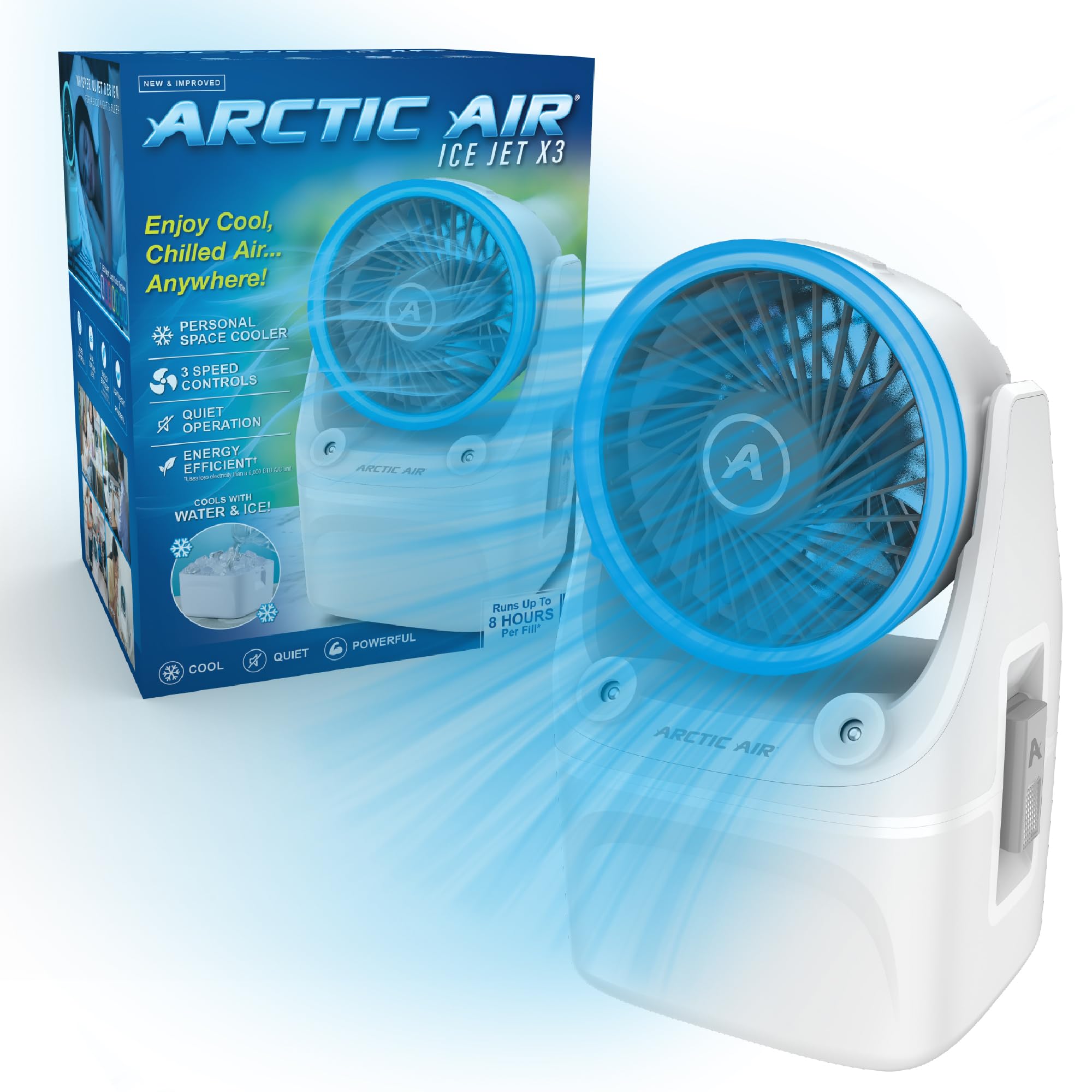 Arctic Air Ice Jet X3 Portable Air Cooler,Dual Mist Modes, Up to 8-Hour Cooling 
