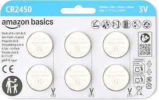 Amazon Basics 6-Pack CR2450 Lithium Coin Cell Battery, 3 V, Long-Lasting Power, Mercury-Free, Child-Safe Package (Use Scissors to Open)