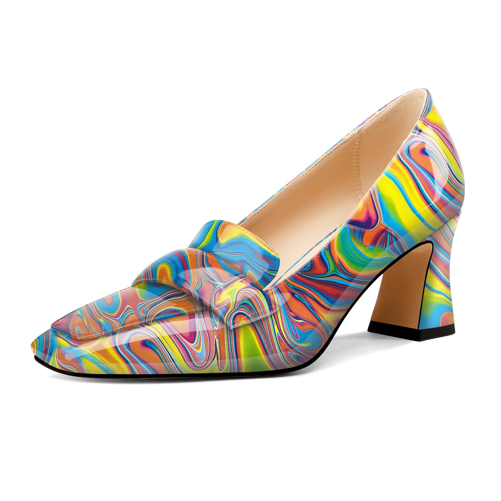 Castamere Women's Chunky Mid Width Square Heel Pointed Pumps Slip-on Office Dres