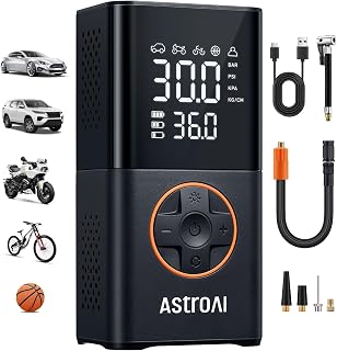 AstroAI L7 Tire Inflator Portable Air Compressor,150 PSI Cordless Bike Pump | For Car Tires, Bikes, Motorcycles and Balls; Auto Shut-off, Digital Display Pressure Gauge, Fast Inflation, LED Light