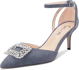 Castamere Women's High High Heel Pointed Toe Pumps Ankle Strap Diamond Crystal 6.5 CM Heels