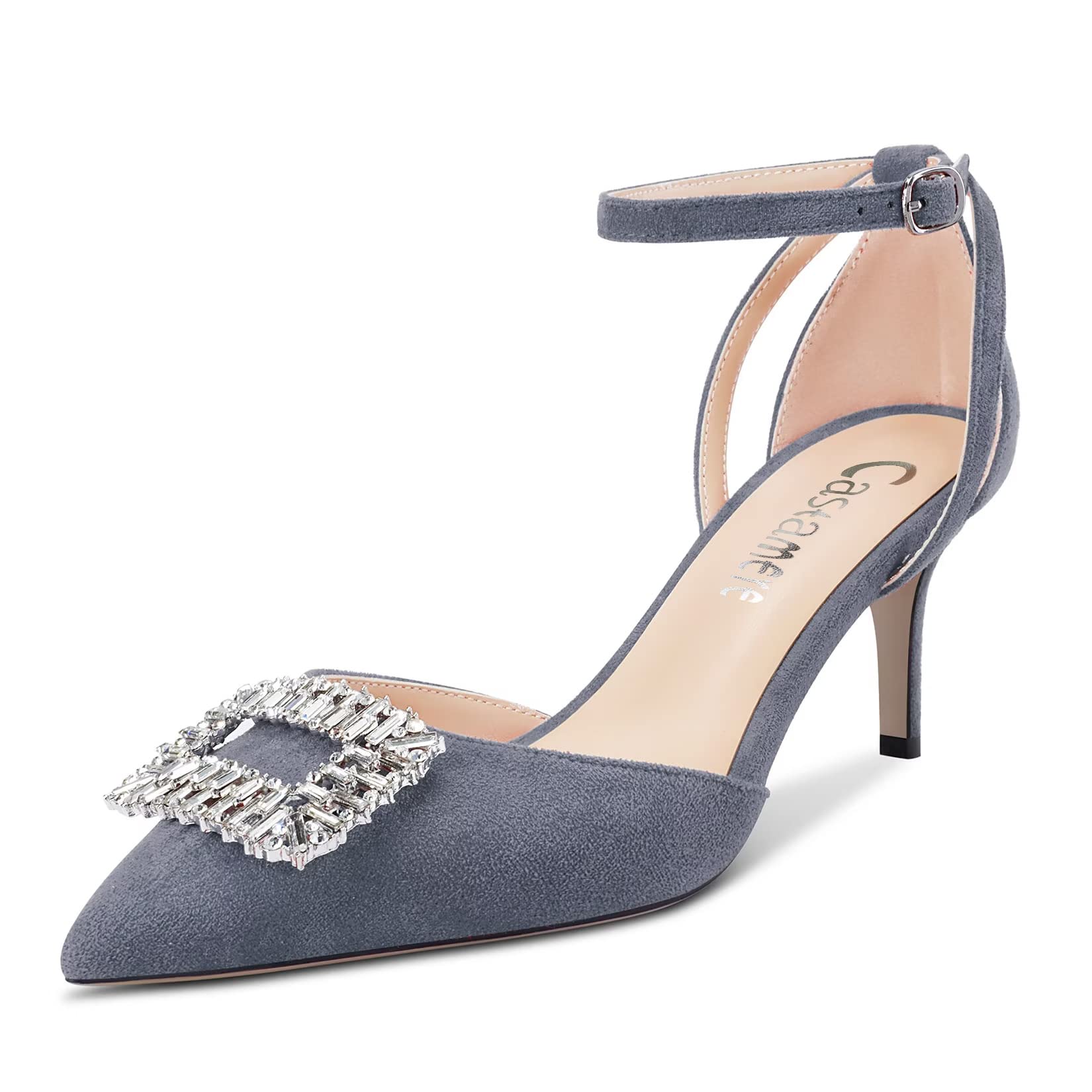 Castamere Women's High High Heel Pointed Toe Pumps Ankle Strap Diamond Crystal 6