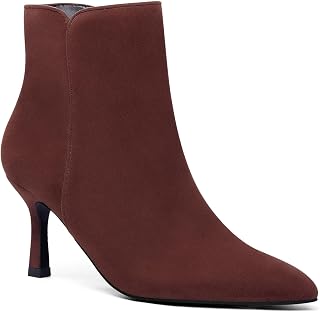 Coutgo Women's Kitten Heel Booties Pointed Toe Low Stiletto Side Zipper Ankle Boots Shoes
