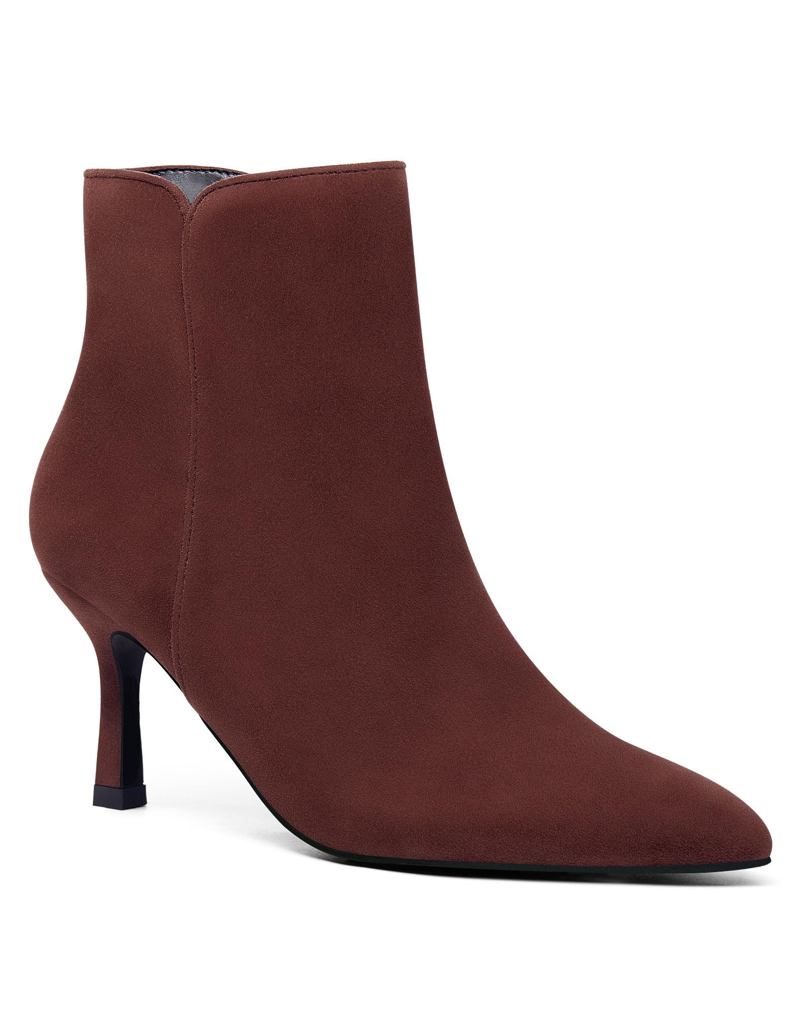 Coutgo Women's Kitten Heel Booties Pointed Toe Low Stiletto Side Zipper Ankle Bo