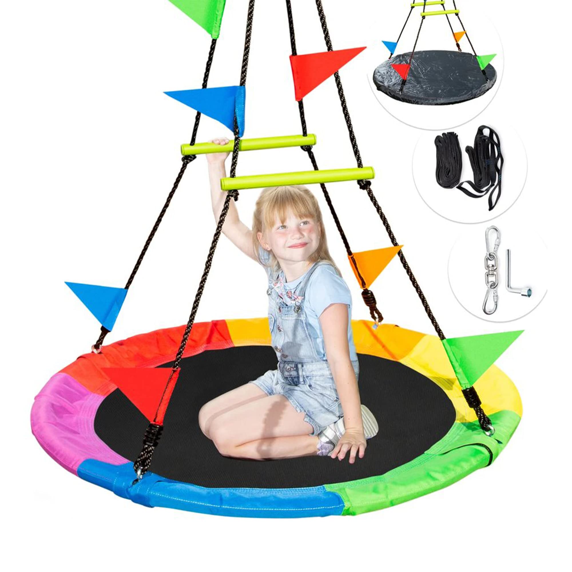 Saucer Tree Swing for Kids 40''. Circle Swings for Outside. Round Platform Rope 