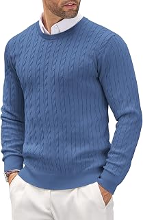COOFANDY Men's Crew Neck Jumper Cable Knitted Lightweight Jumper Slim Fit Long Sleeve Casual Pullover Sweater