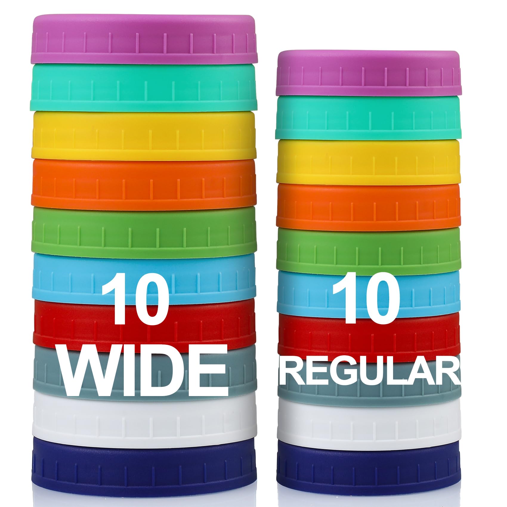 AOZITA 10 WIDE Mouth & 10 REGULAR Mouth Mason Jar Lids - 20 Pack Food Grade Plas