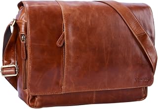 STILORD Vintage Leather Shoulder Bag for Men Women Laptop Bag 15.6 Inch Large Buffalo Genuine Leather Bag for College Work