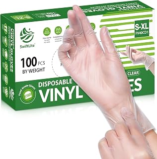 SWIFTLITE Disposable Vinyl Gloves, Food Safe | Latex-Free Powder-Free Clear Plastic Gloves for Cooking, House Cleaning, Food Prep