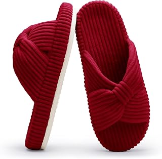 Chantomoo Slippers for Women Memory Foam House Bedroom Corduroy Bow Crossbands Slipper Shoes Comfy Trendy Gift Slippers