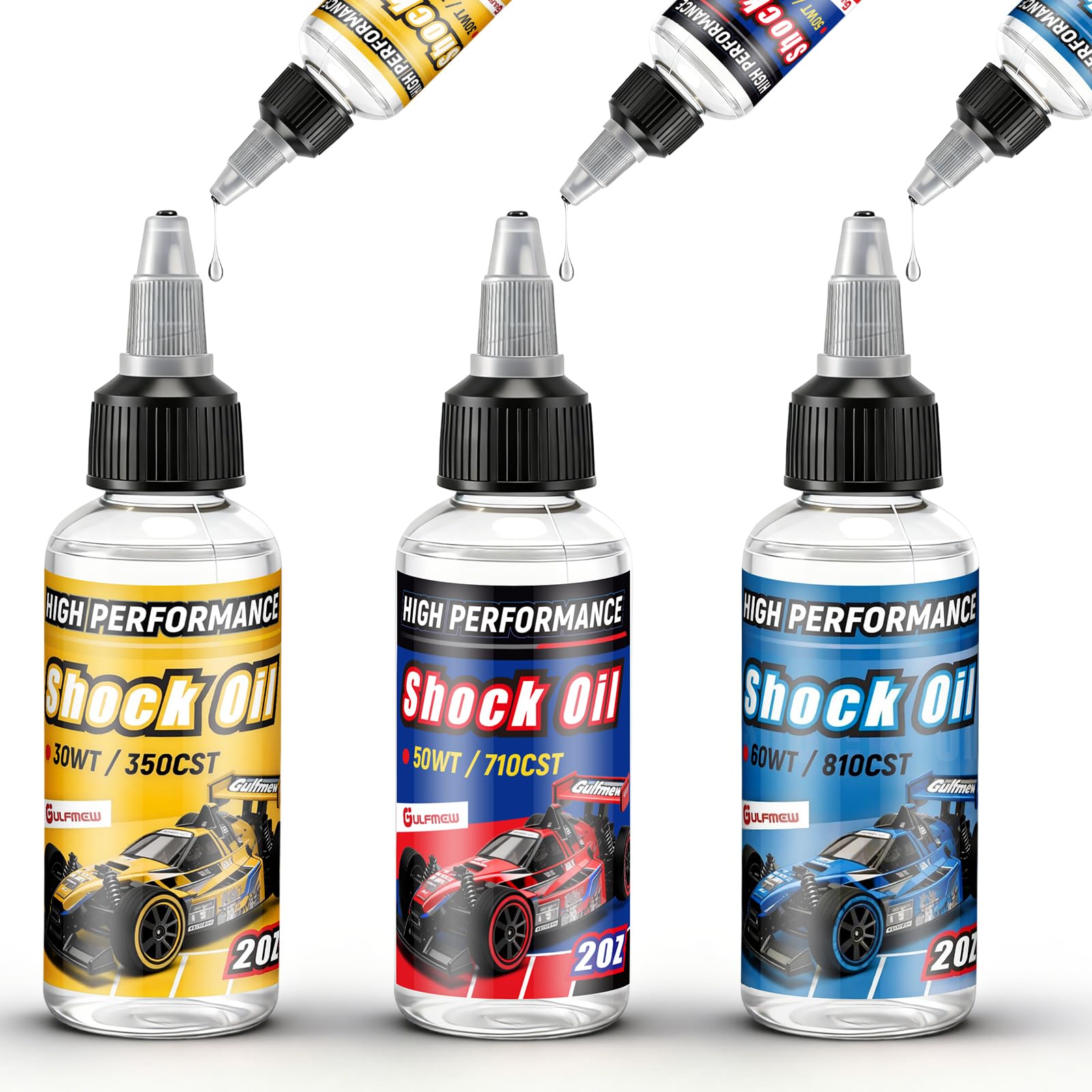 Gulfmew 3 Bottles Racing Silicone Shock Oil Multiple Size | RC Car Shock Oil for