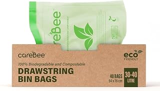 Drawstring Bin Bags –Heavy Duty Rubbish Bags with Easy-Tie Handles –Leakproof, Tear-Resistant & Odour-Control –Ideal for Home, Kitchen, Office & Outdoor Use (30-40L, 40 Pack)