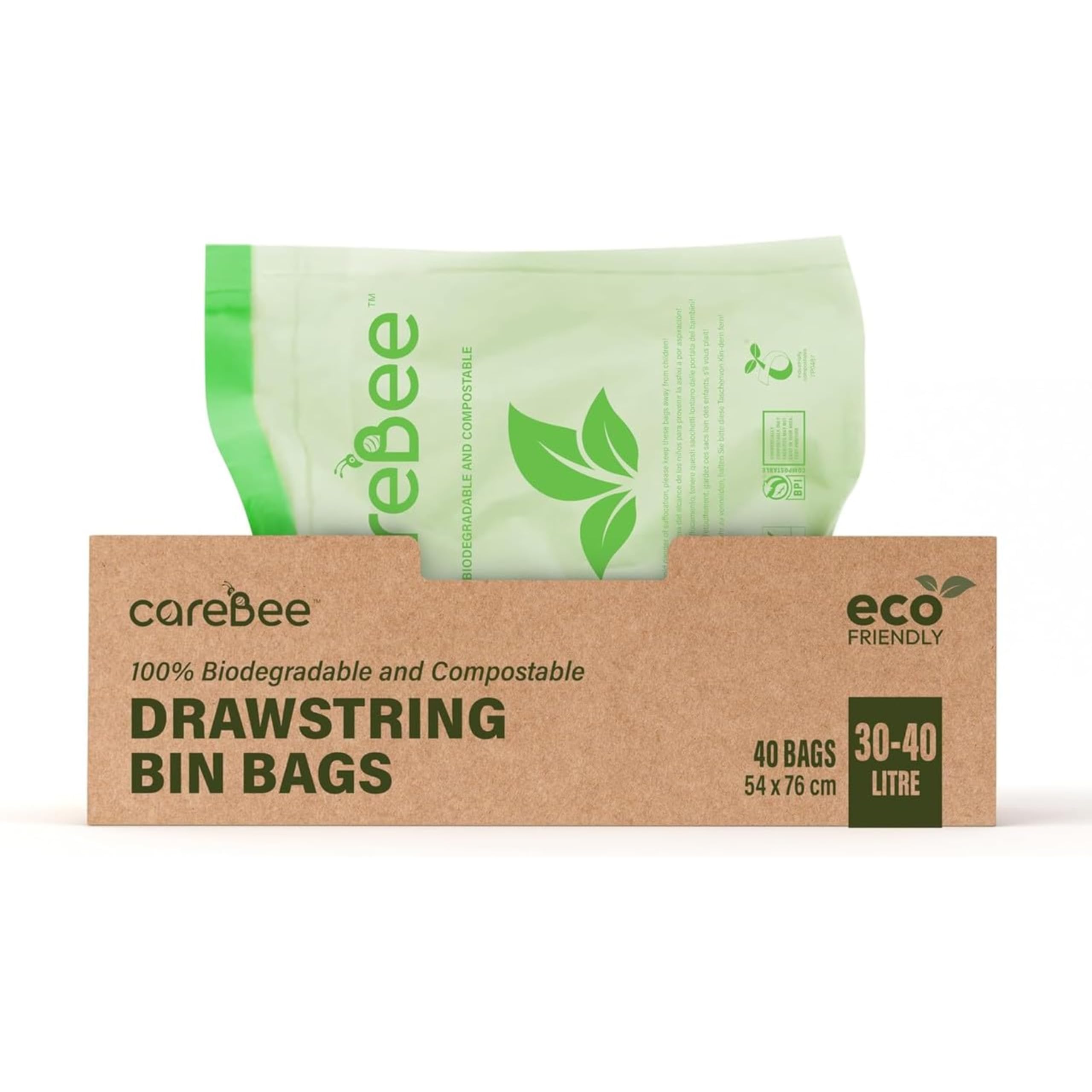 Drawstring Bin Bags –Heavy Duty Rubbish Bags with Easy-Tie Handles –Leakproof, T