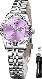 OLEVS Orologio da polso da donna con diamanti, analogico, al quarzo, in acciaio inox, impermeabile, luminoso, bicolore