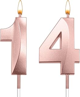 14 Candles for Birthday Cakes Rose Gold Happy 14th Birthday Decorations for Boys Number 41 Or 14 Year Old Birthday Decorations for Girls Women Men 14th Birthday Cake Topper Baking Sparkle Candles