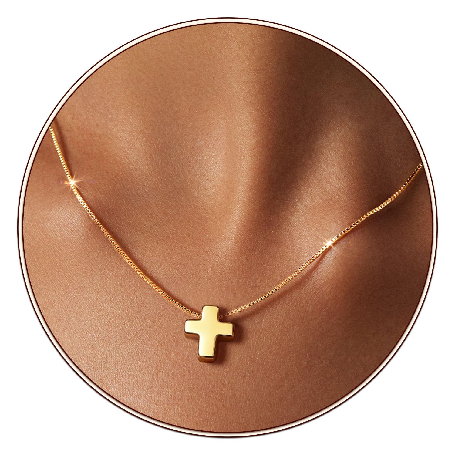 Partm Gold Cross Necklace for Women 14K Plated Dainty Pendant Cross Chain Faith 