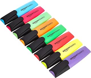 Amazon Basics Highlighter Pens Multipack, Set of 8, Chisel Tip, 2-5 mm, Assorted Colours