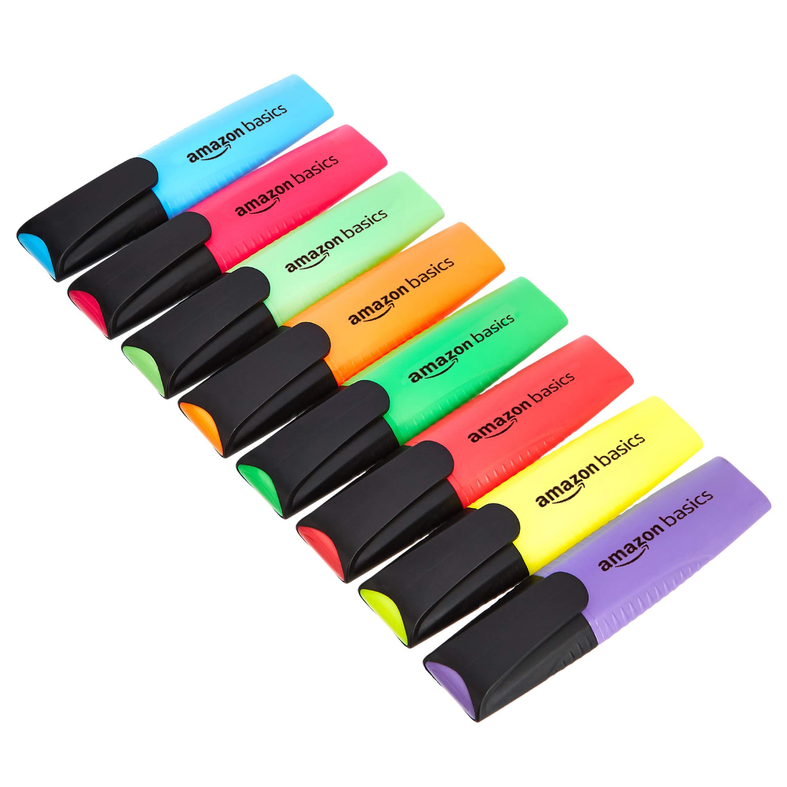 Amazon Basics Highlighters Set of 8, Smudge Proof, Durable Chisel Tip, Line Widt
