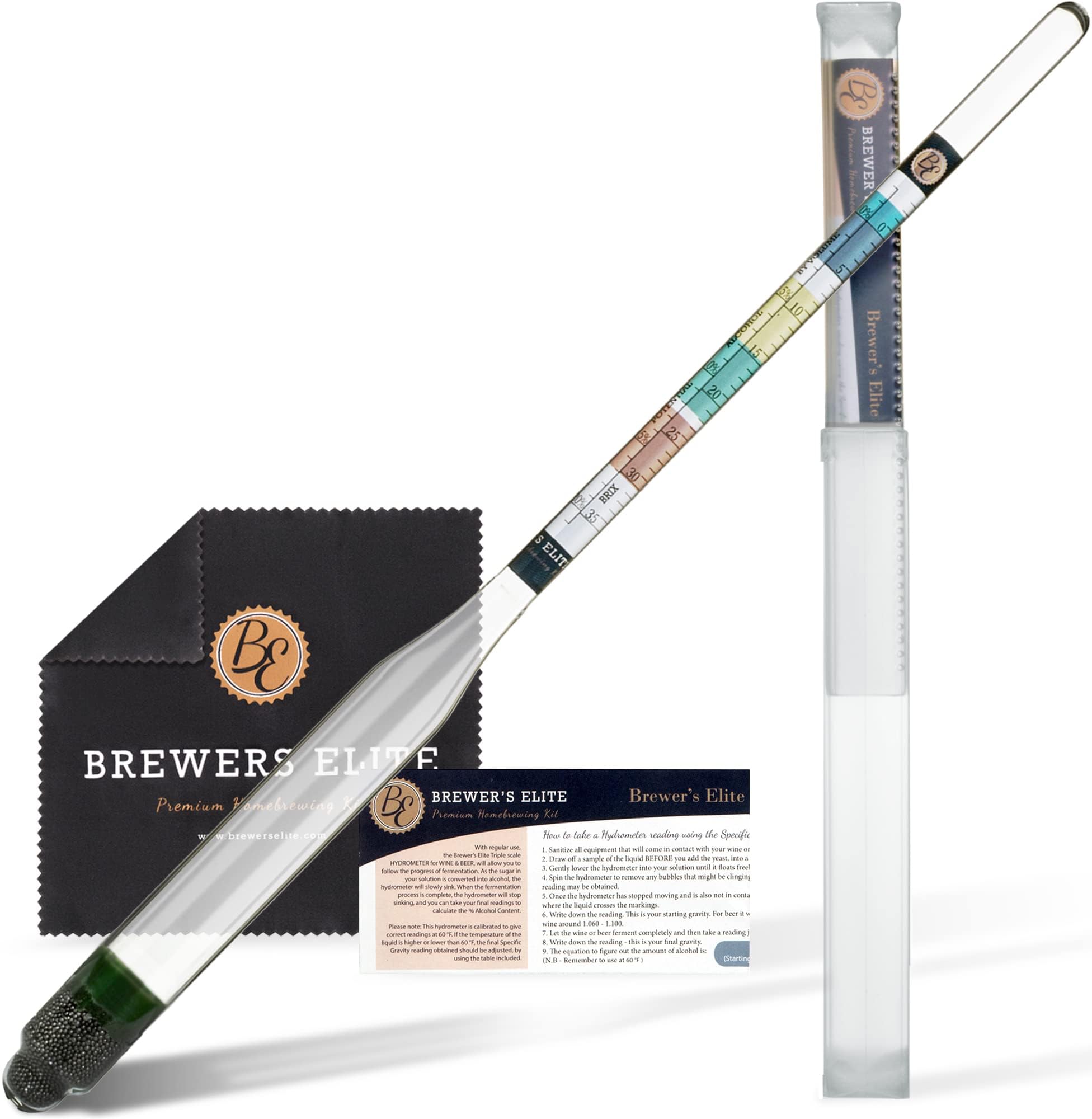 Brewer's Elite Hydrometer for Home Brew Beer, Wine, Mead and Kombucha - Deluxe T