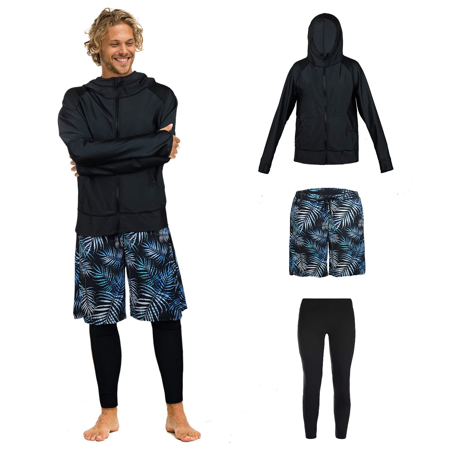 Men's Rash Guard Swimsuit, Long Sleeve, Hoodie, Leggings, Surf Pants, Fitness, U