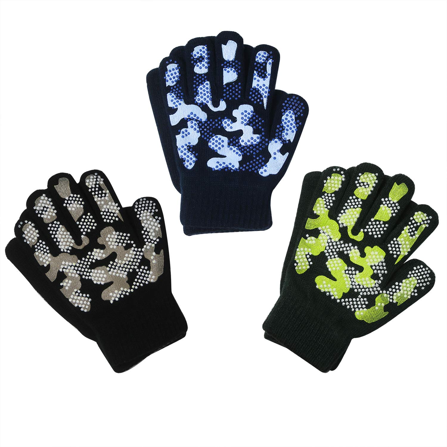 Evridwear Boys Girls Magic Stretch Gripper Gloves 3 Pair Pack Assortment, Kids O
