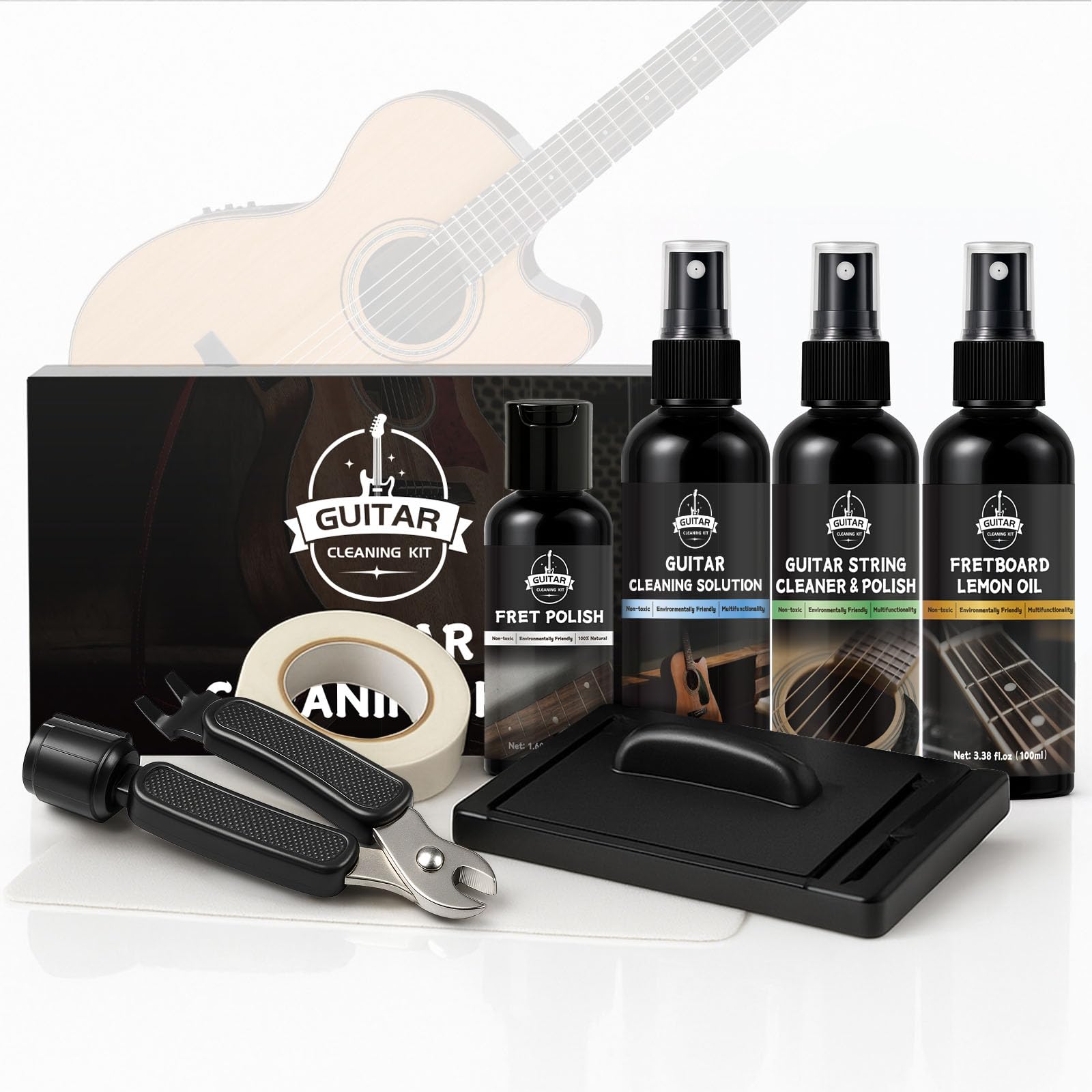 WAN2TLK 9Pcs Guitar Cleaning Kit, Guitar Maintenance Kit Includes Fret Polish, C