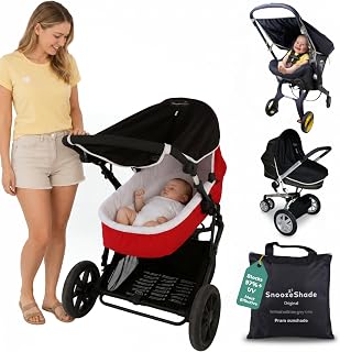 SnoozeShade Original pram Sun Shade and Parasol Alternative, 97%+ UV | Grey trim. Universal fit sunshade for bassinets and lie-flat prams. Most effective UVE rating, ARPANSA tested
