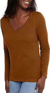Hanes Originals Long Sleeve Cotton V-Neck T-Shirt, Lightweight V-Neck Tee, Modern Fit Women's Shirt
