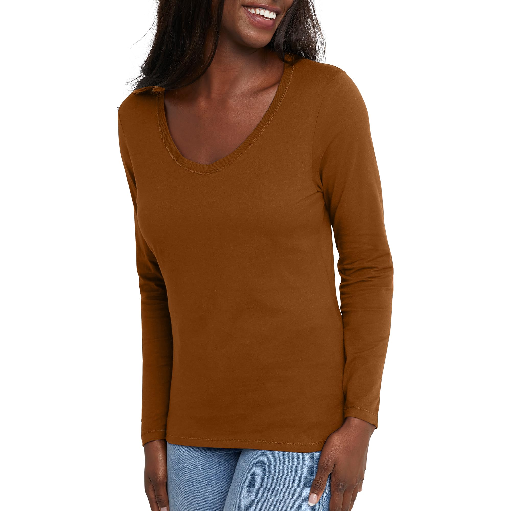 Hanes Originals Long Sleeve Cotton V-Neck T-Shirt, Lightweight V-Neck Tee, Moder