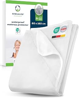 Sensalou Waterproof Mattress Protector 80x160 cm – 2-Pack Junior Bed Covers with Elastic Corner Straps, Soft Terry Surface, Hypoallergenic, Breathable, Washable at 95°C, Quiet Mattress Pads