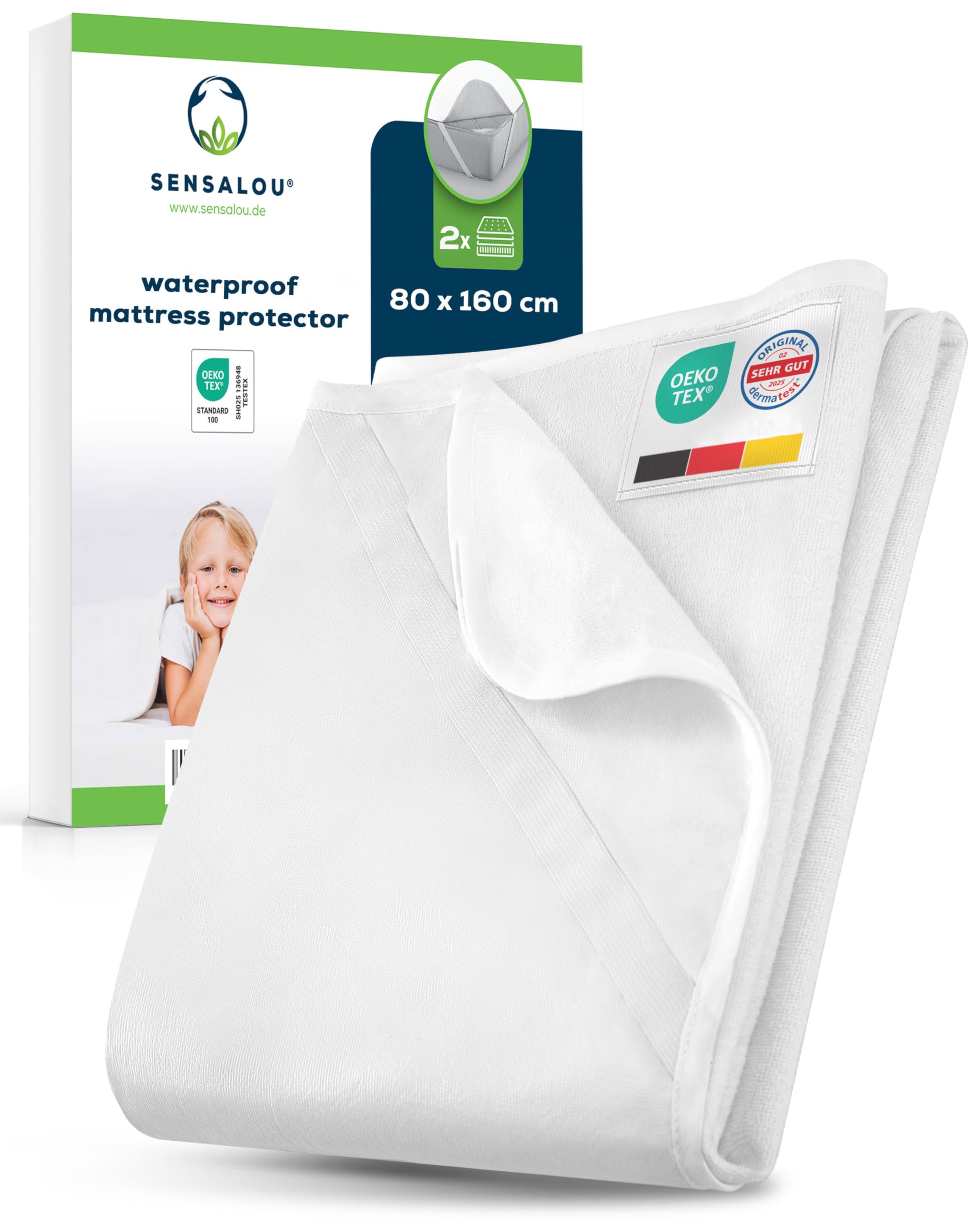 Sensalou Waterproof Mattress Protector 80x160 cm – 2-Pack Junior Bed Covers with