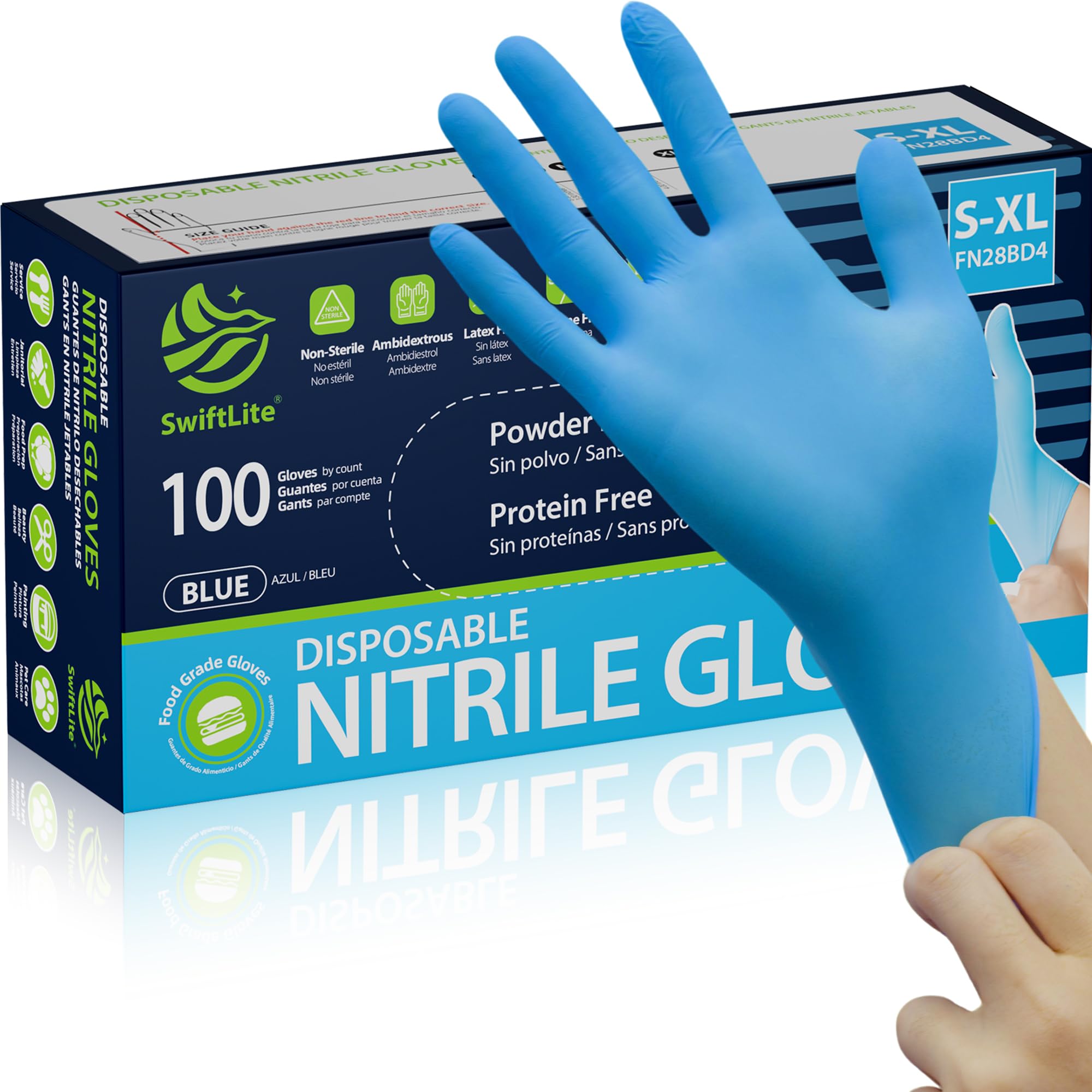 SWIFTLITE Blue Nitrile Gloves Disposable Latex Free, Food Safe | Rubber Gloves P