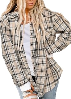 Asiertiy Women's Buffalo Check Flannel Shirt Long Sleeve Button Down Collar Lightweight Tops (S-2XL)