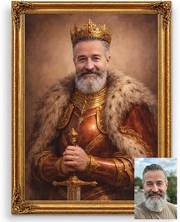 Personalised Portraits for Dad, Custom King, Viking Print, Multiple Styles | Custom photo portrait in Viking, King or Pirate style. Oil-painting finish, made within 24 hours. A5, A4 or A3 sizes.