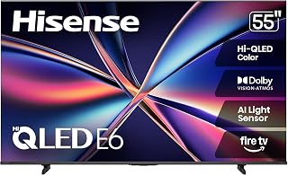 Hisense 55" E6 Cinema Series Hi-QLED 4K UHD Smart Fire TV (55E6QF) - AI Light Sensor, Dolby Vision · Atmos, Voice Remote with Alexa, Motion Rate 120, HDR 10+ Adaptive, Game Mode Plus