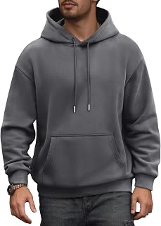 Jhsnjnr Mens Hoodies Fleece Lined Long Sleeve Drawstring Sweatshirt with Pocket Basic Plain Pullover Hoodie