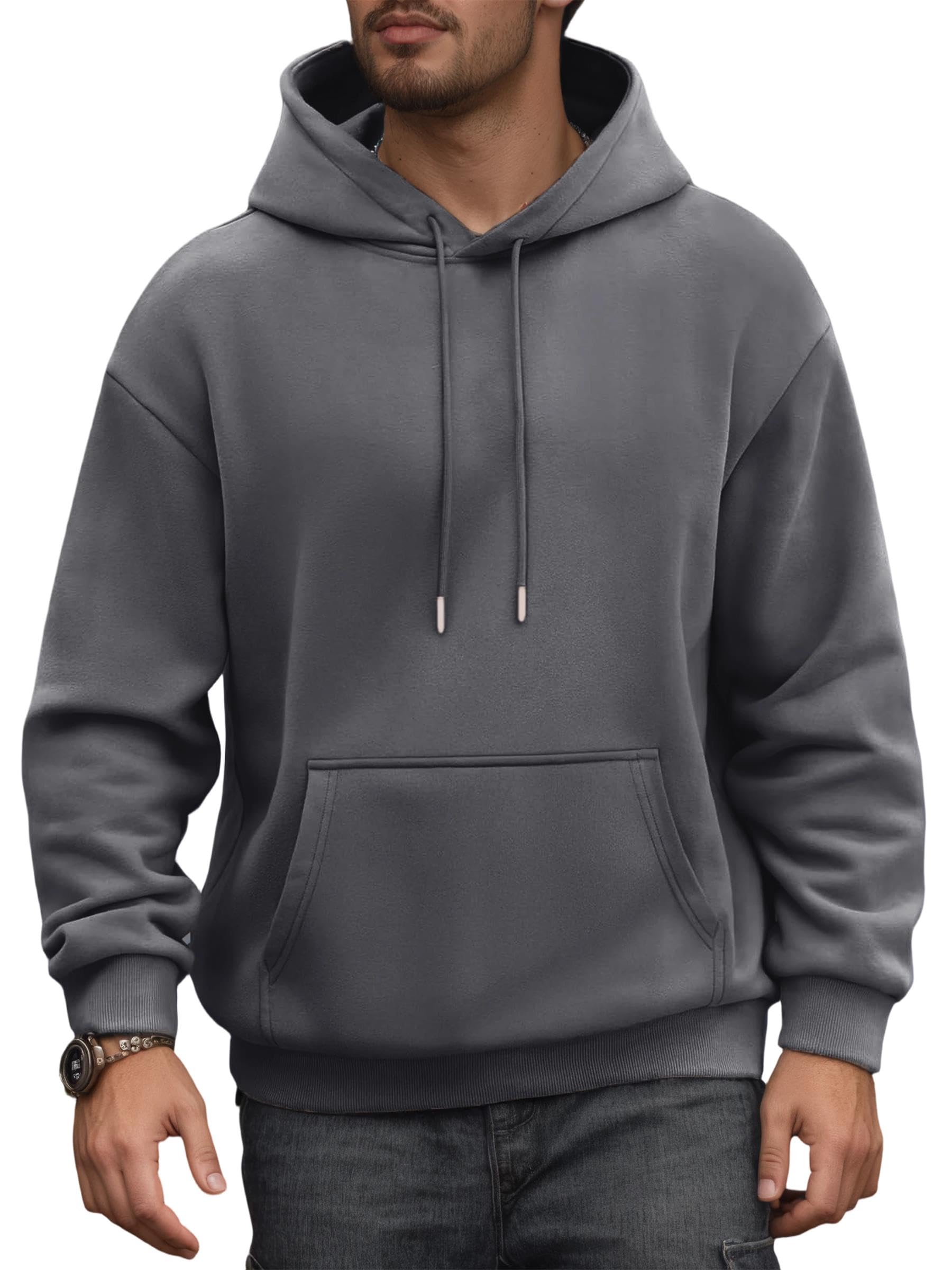 Jhsnjnr Mens Hoodies Fleece Lined Long Sleeve Drawstring Sweatshirt with Pocket 
