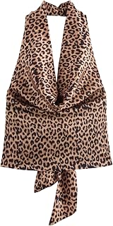 CORIRESHA Women's Elegant Satin Tie Back Cowl Neck Sleeveless Silk Backless Tank Top