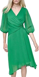 DKNY Women's Half Balloon Sleeve Faux Wrap Midi Dress Cheerful Green Size 18 Cheerful Green 44