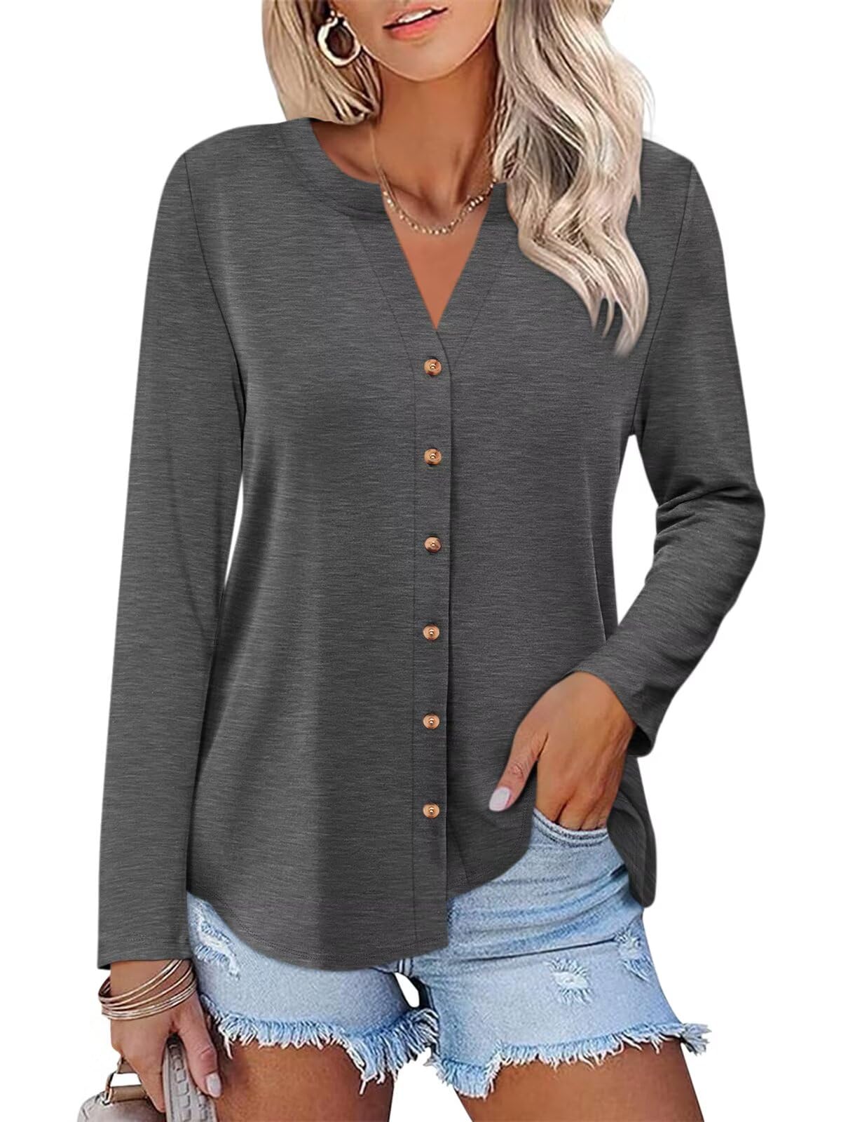 ORANDESIGNE Camicie da donna a maniche lunghe con bottoni, tuniche autunnali da 