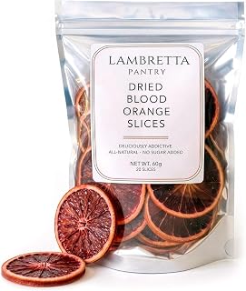 Lambretta Pantry Dried Blood Orange Slices for Cocktails & Teas 60g | All-Natural, No Sugar Added, 20 Slices Per Bag, 100% Real Blood Oranges, Handcrafted in Toronto, Deep Ruby Color