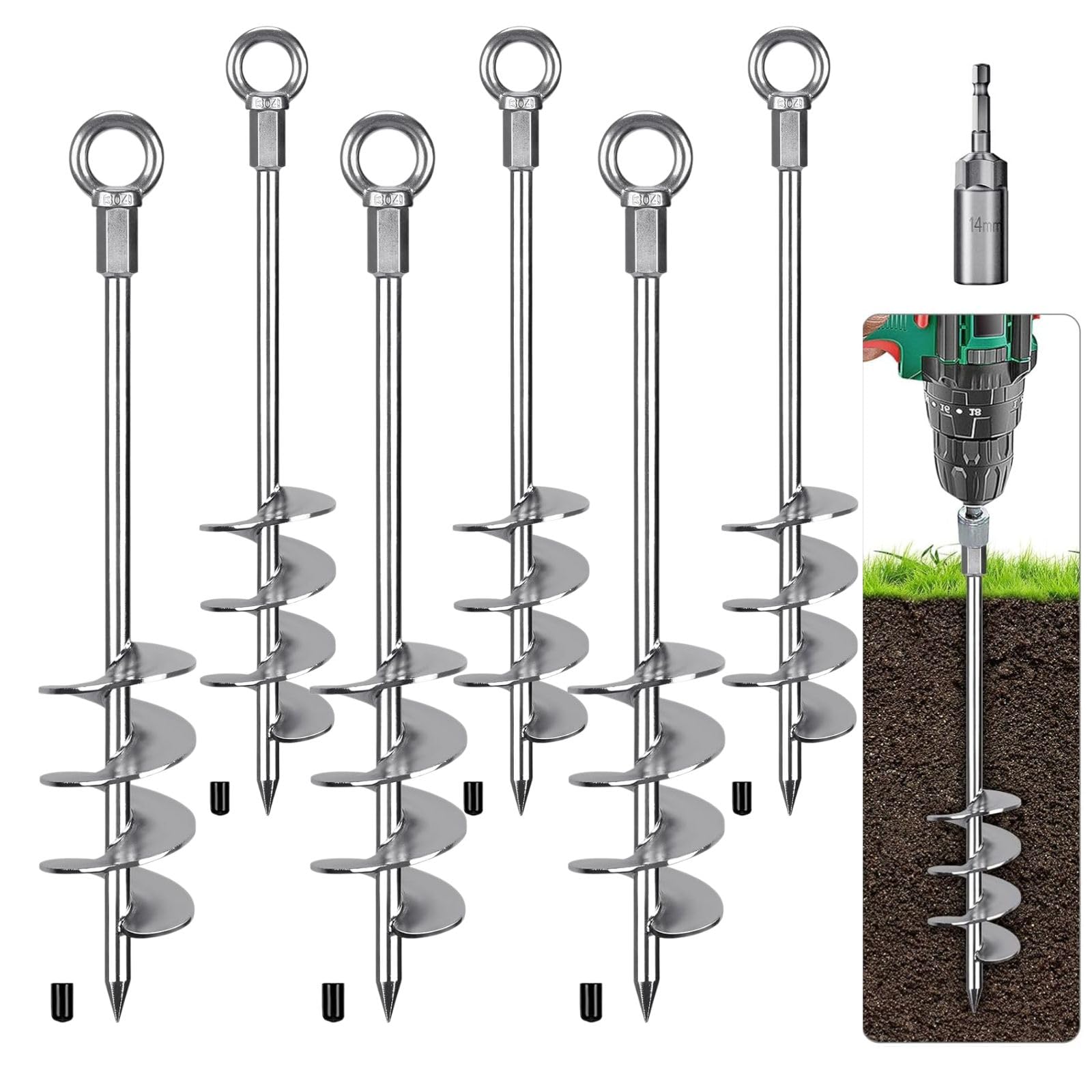 BeneLabel Ground Anchor 47cm Swing Earth Stake 6 Trampoline Tent Peg/Silver