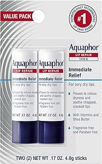 Aquaphor Lip Repair Stick, Value Pack, 2 x 0.17 OZ | Lip Balm Moisturizers with Jojoba Oil and Shea Butter, Immediate Dry Lip Relief, Paraben and Fragrance Free