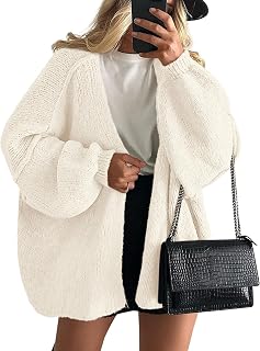 PRETTYGARDEN Ladies Plus Size Autumn Long Lantern Sleeve Knit Open Front Lightweight Sweater