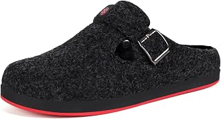 Felt Slippers for Women Men Slip on Warm House Slippers Winter Home Shoes Indoor Outdoor with Arch Support & Removable Cushion Footbed