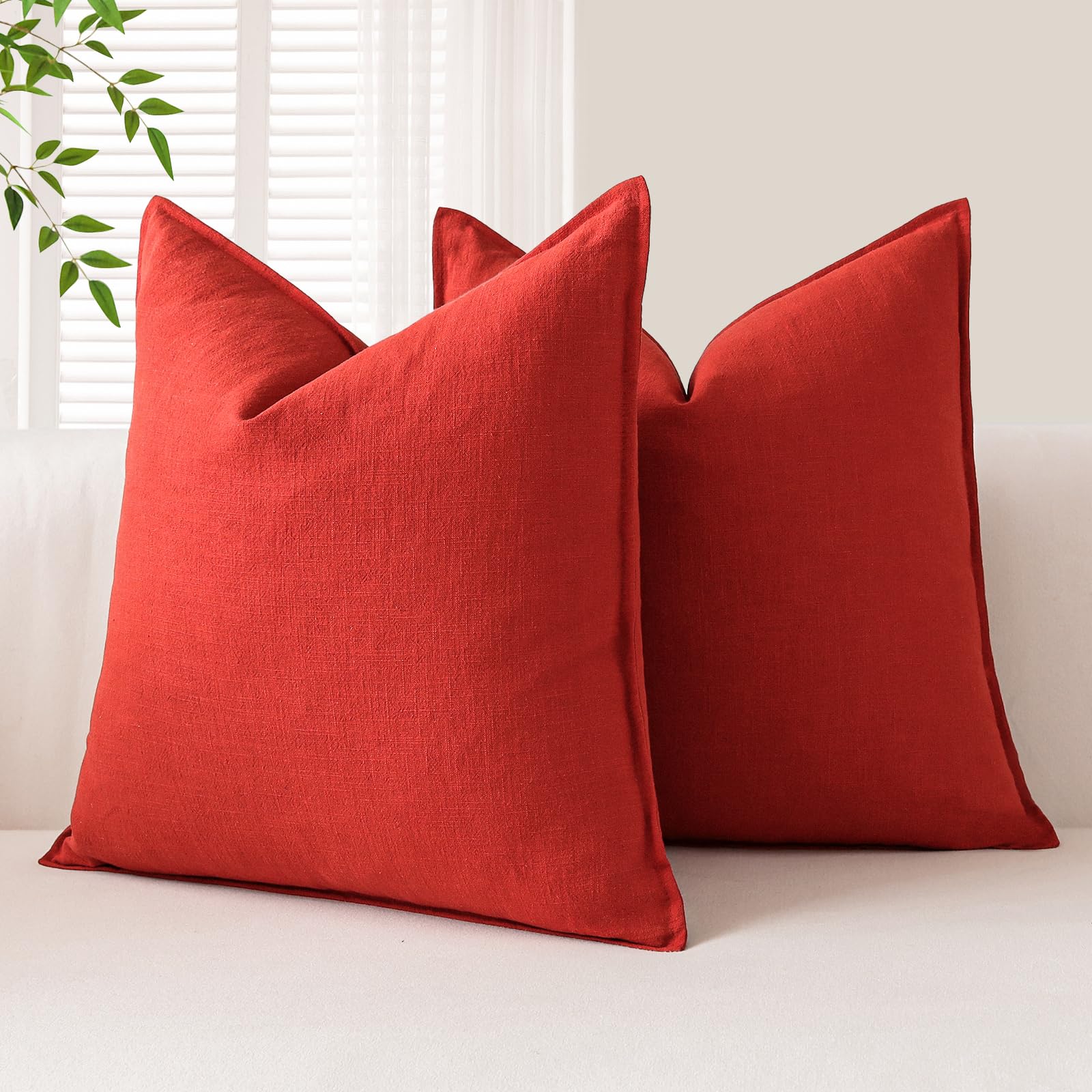 OTOSTAR Pack of 2 Soft Linen Decorative Throw Pillow Covers 18 x 18 Inch, Solid 