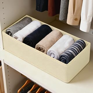 Foldable Drawer Organizer Bins for Clothing Foldable Cloth Storage Box Closet Dresser Collapsible Divider Boxes for Underwear Bras Socks (Beige, Medium)
