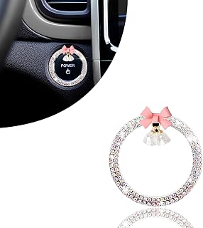 1 coque de bouton de démarrage de voiture en forme de nœud avec strass en cristal - Accessoire de voiture brillant pour femme - Anneau d'allumage brillant et bouton (multicolore)