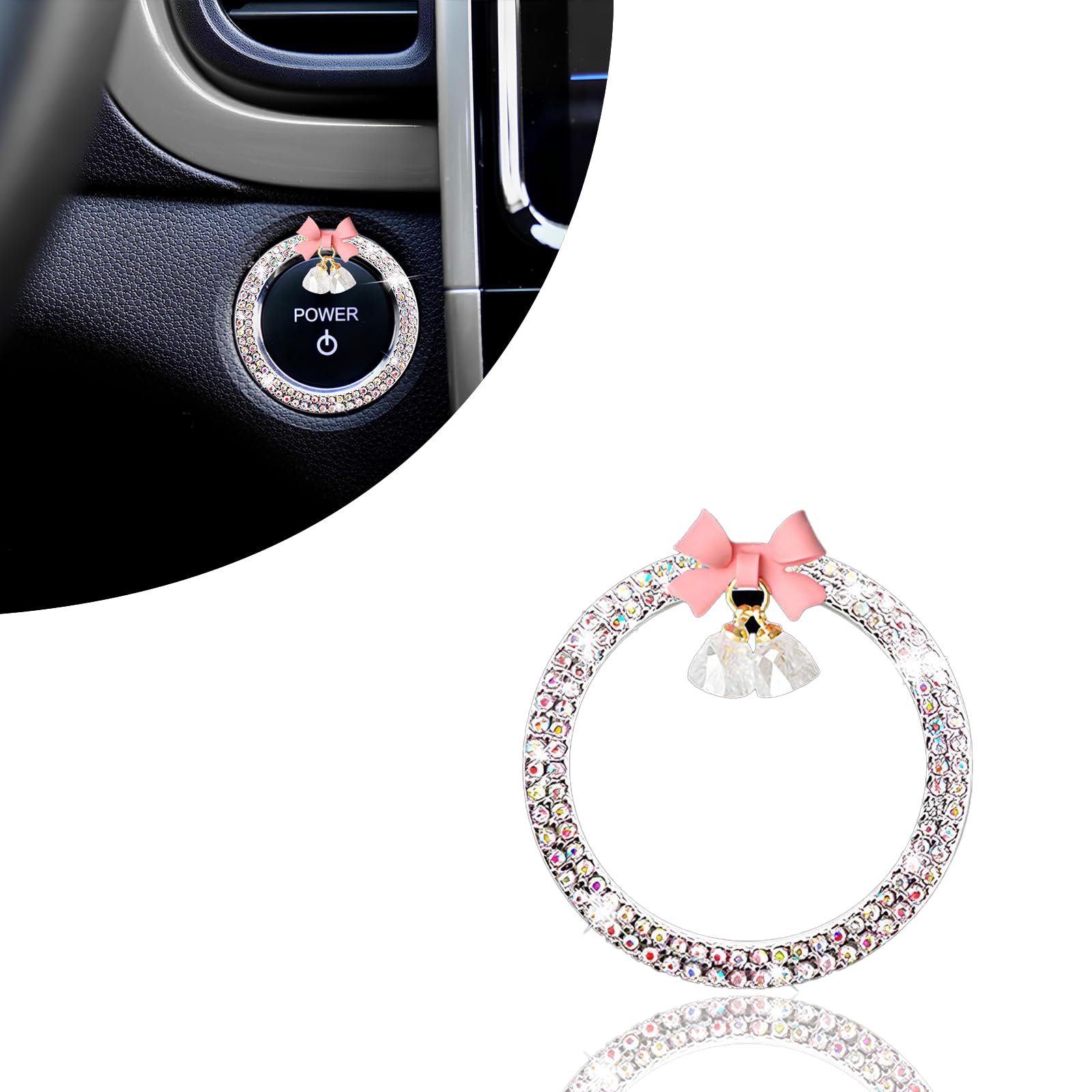 1 coque de bouton de démarrage de voiture en forme de nœud avec strass en crista